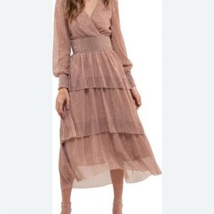 Nordstrom August Sky Elegant Pink Long Sleeve Dress